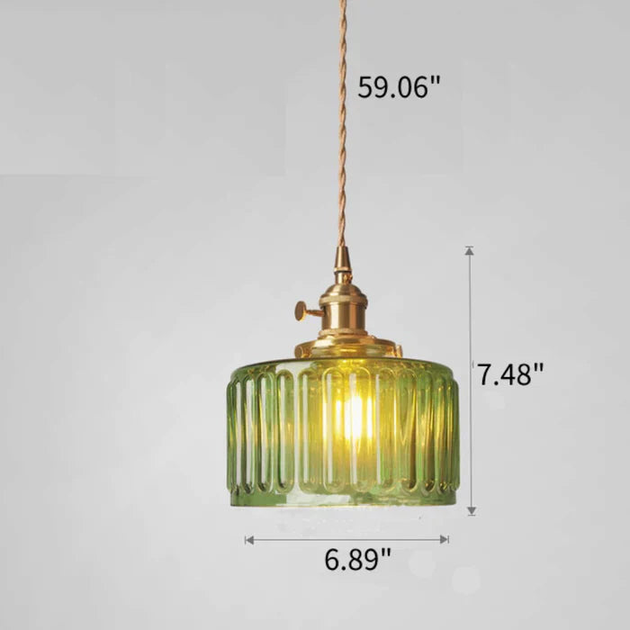 RoyaleGlow Stunning Cylinder Glass Pendant Light – Elegant Modern Illumination - Green / A- 6.9 in (17.5 cm) x 7.48 in (19 cm) / Single Head