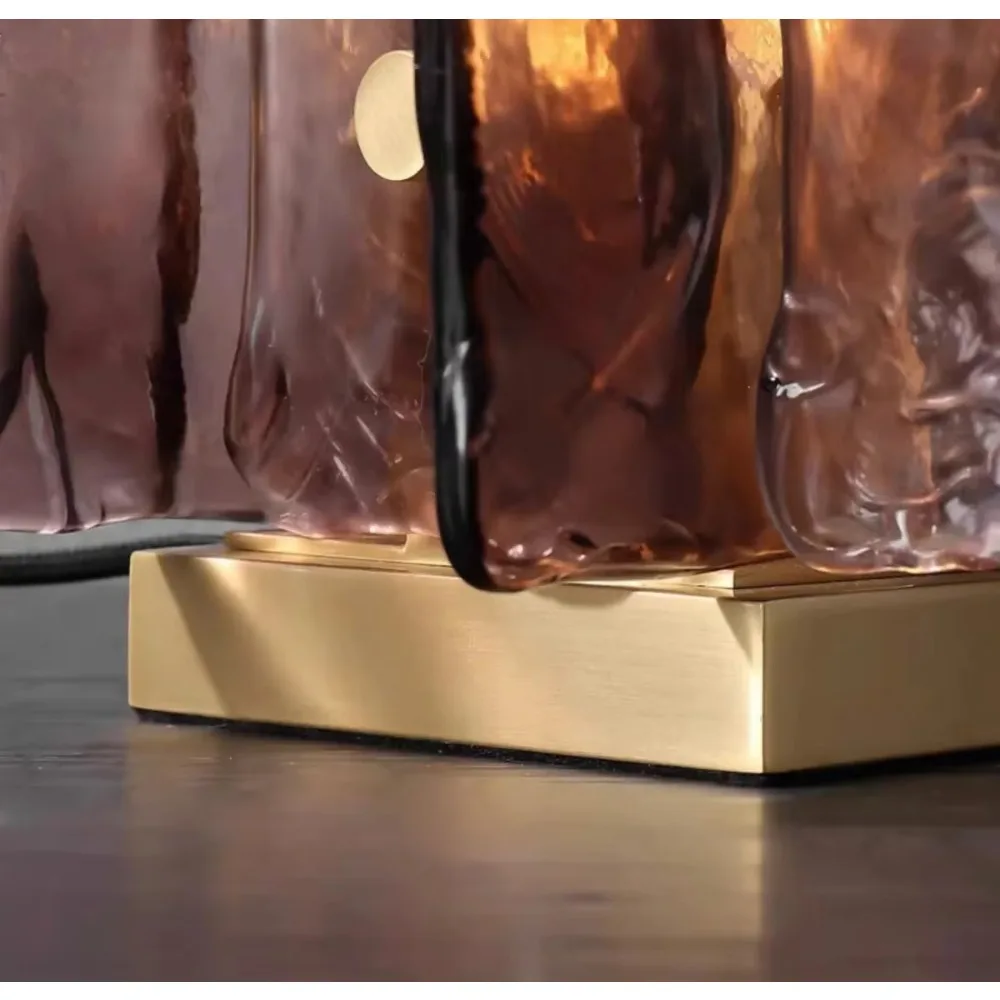 RoyaleGlow Amber Textured Artisan Glass Table Lamp - Dimmable Decorative Bedside Light