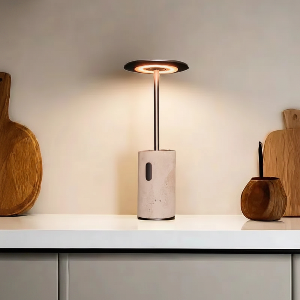 RoyaleGlow Rechargeable Travertine LED Table Lamp with Touch Dimming