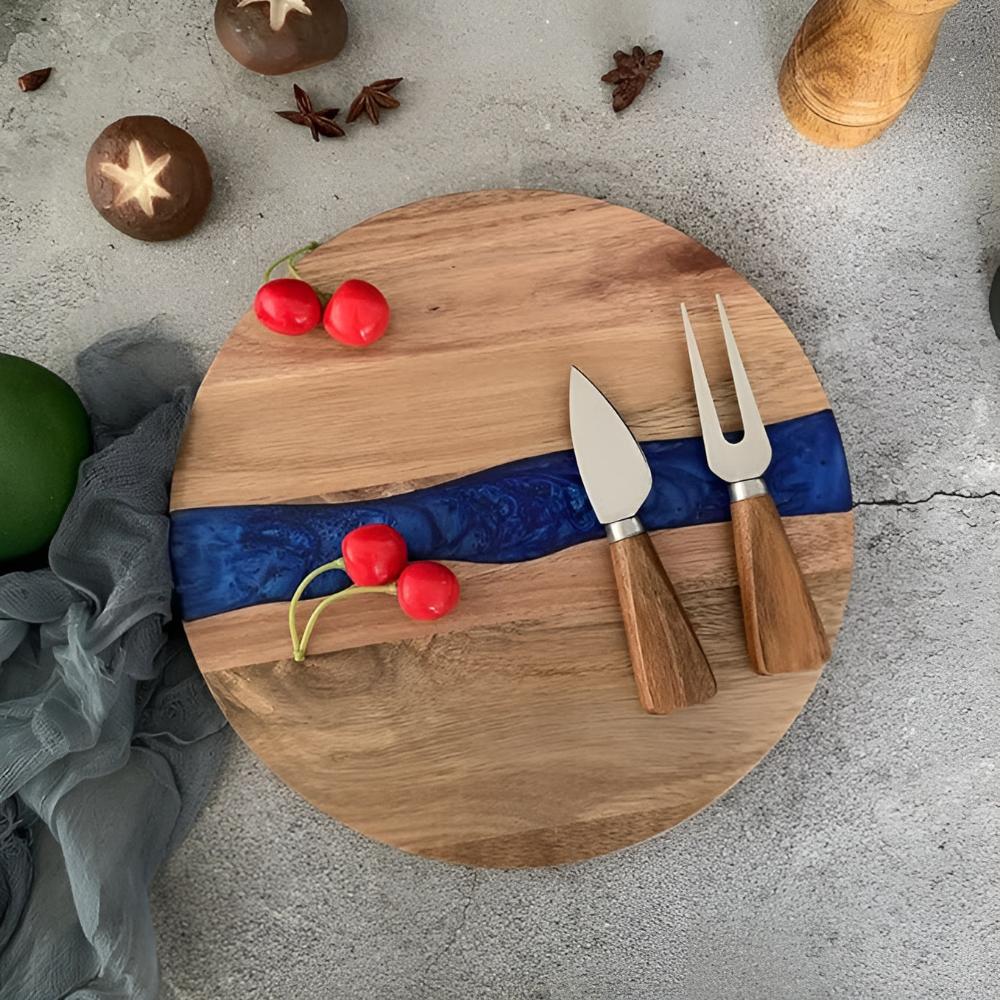 RoyaleGlow Artisan Epoxy Round Wood Chopping Board