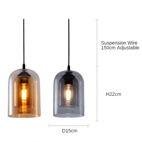 Royelux Double-Glass Amber and Smoke Hanging Lamp for Living Room, Modern Glass Hanging Light