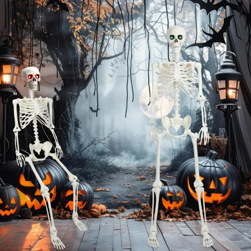 5.4FT Life-Size Light-Up Skeleton Decoration - Realistic Full Body Bones with Movable Joints and Glowing Eyes for Halloween 0