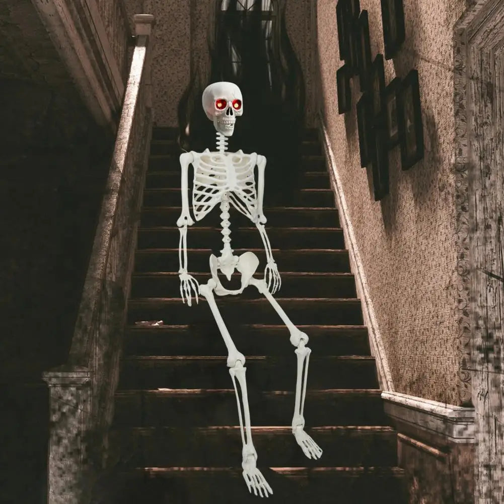 5.4FT Life-Size Light-Up Skeleton Decoration - Realistic Full Body Bones with Movable Joints and Glowing Eyes for Halloween 3