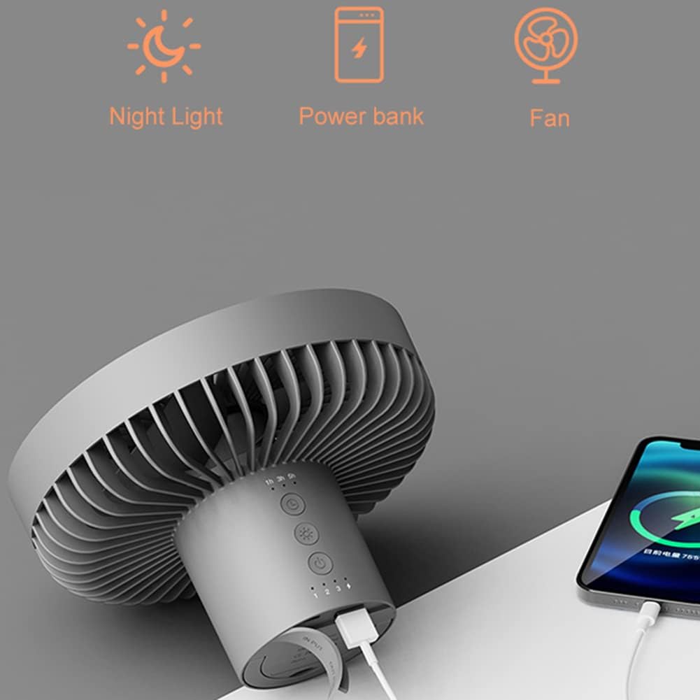 Royallure Portable Camping Fan 10000mAh Rechargeable with LED Light & Power Bank