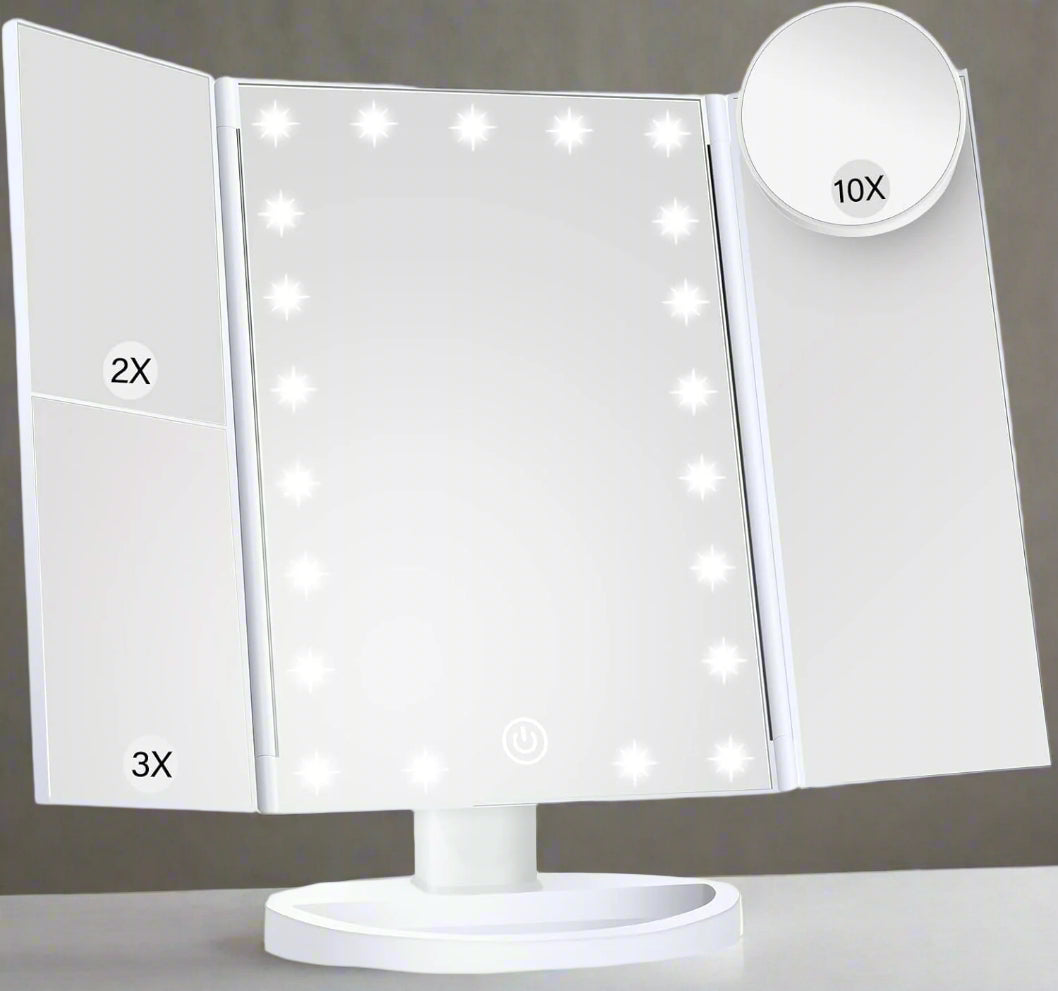 Luxora Tri-Fold Led Makeup Mirror With Light 2X 3X 10X
