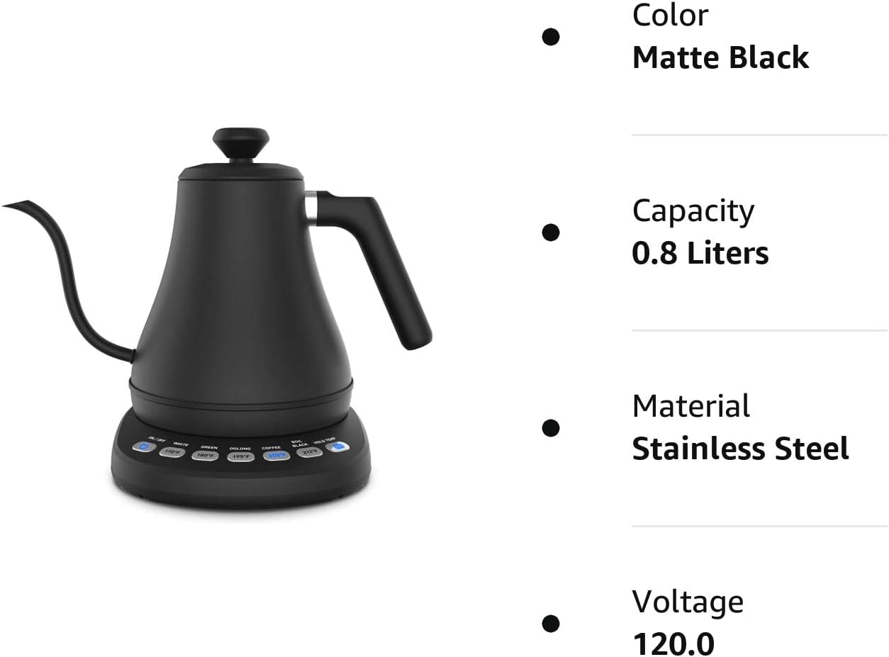 RoyaleGlow Electric Gooseneck Kettle with Temperature Control