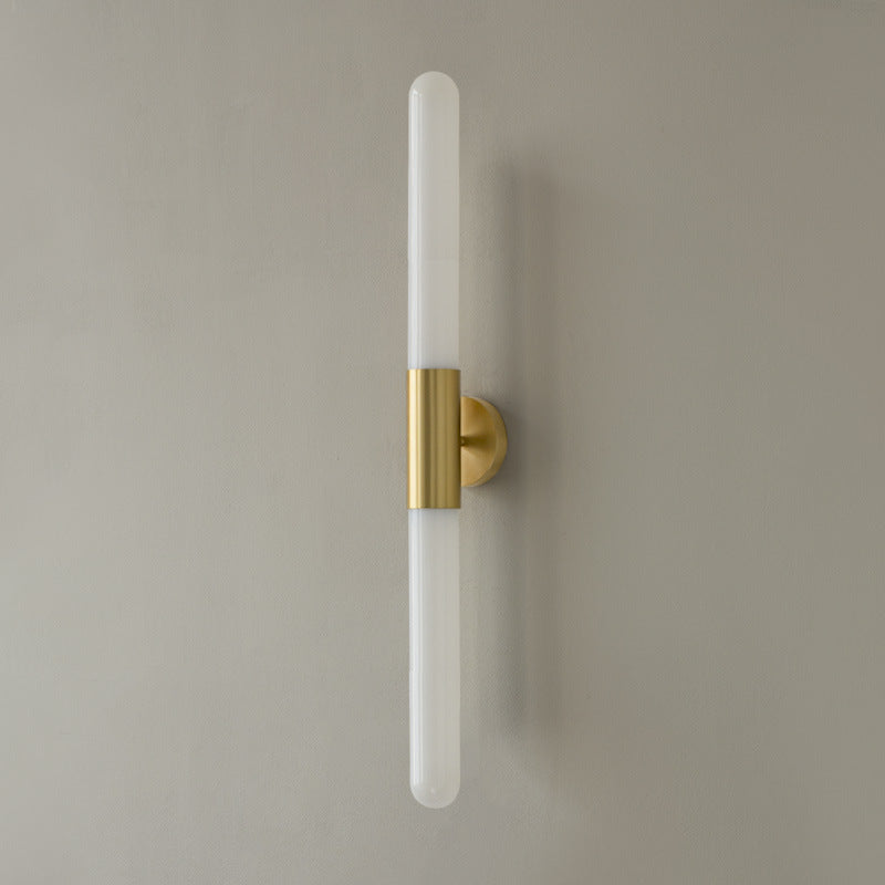 LuxRoyale Modern Brass LED Wall Sconce with Frosted Glass Rod for Bedroom & Living Room