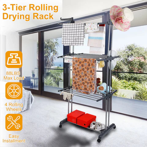 LuxRoyale Foldable and Rolling Heavy Duty Clothes Drying Rack