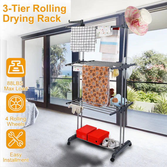 LuxRoyale Foldable and Rolling Heavy Duty Clothes Drying Rack