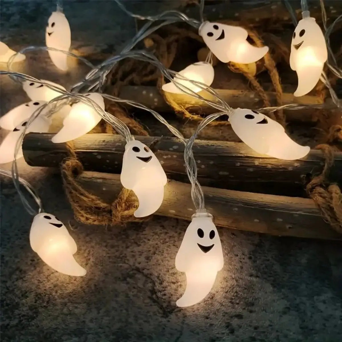 59.06inch 10 Lights, 3m 20 Lights Ghost Halloween Decoration String Lights, Battery Powered (No Plug) 2