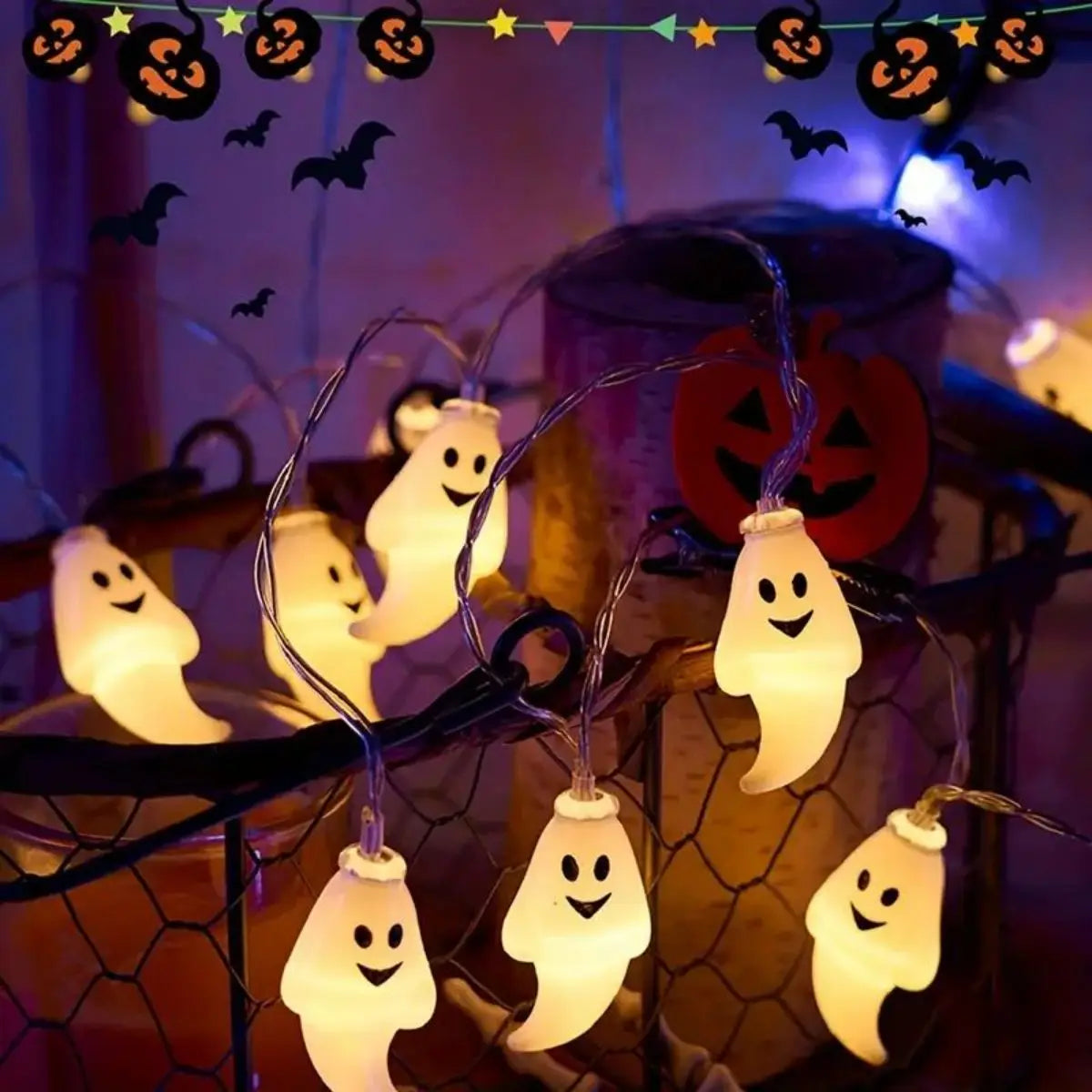 59.06inch 10 Lights, 3m 20 Lights Ghost Halloween Decoration String Lights, Battery Powered (No Plug) 3