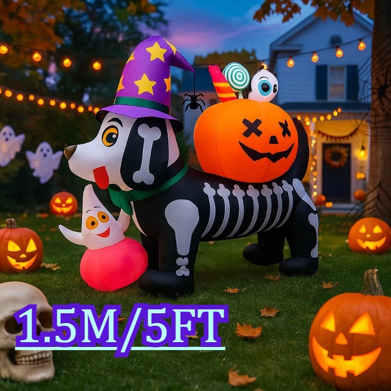 5FT Party & Holiday DIY Decorations Halloween Inflatable Toy Skeleton Dog with Pumpkin Blow Up Inflatable Model Outside Decor 0