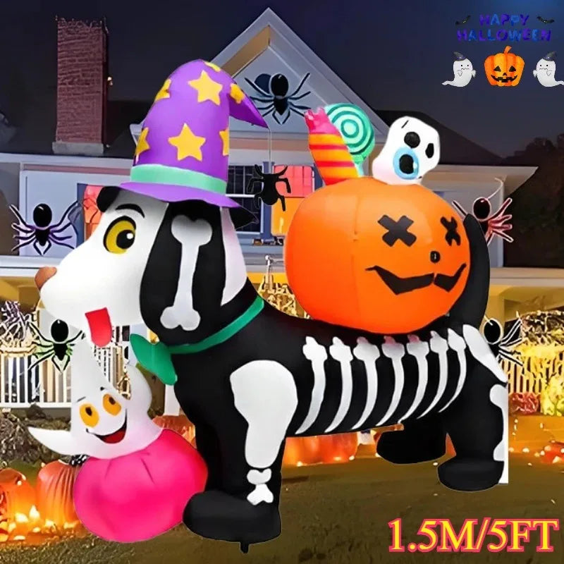 5FT Party & Holiday DIY Decorations Halloween Inflatable Toy Skeleton Dog with Pumpkin Blow Up Inflatable Model Outside Decor 1
