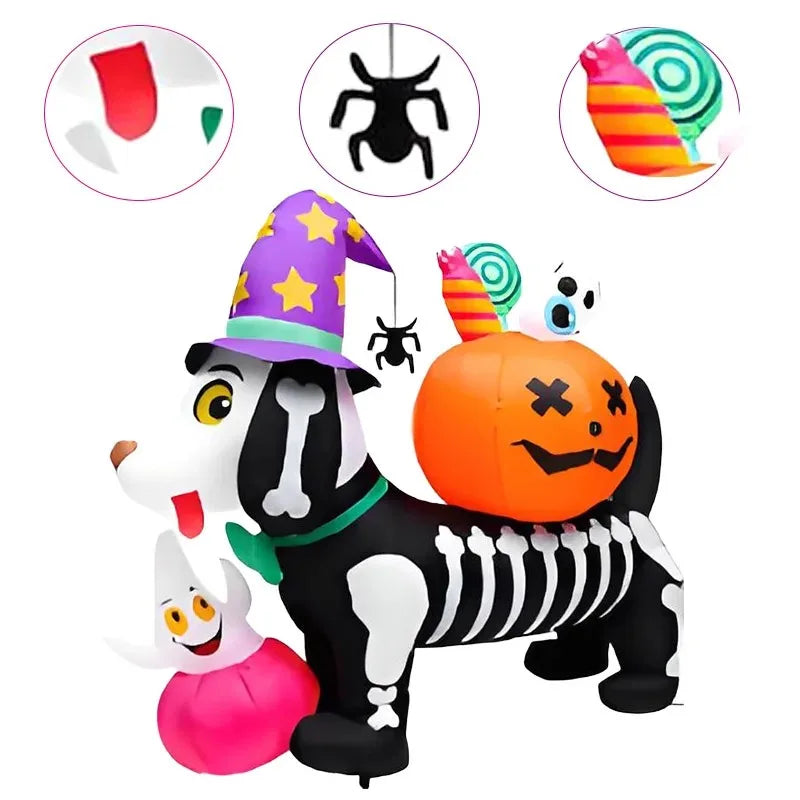 5FT Party & Holiday DIY Decorations Halloween Inflatable Toy Skeleton Dog with Pumpkin Blow Up Inflatable Model Outside Decor 4