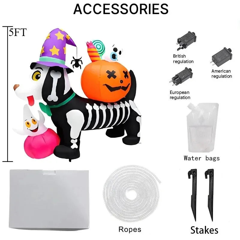 5FT Party & Holiday DIY Decorations Halloween Inflatable Toy Skeleton Dog with Pumpkin Blow Up Inflatable Model Outside Decor 5