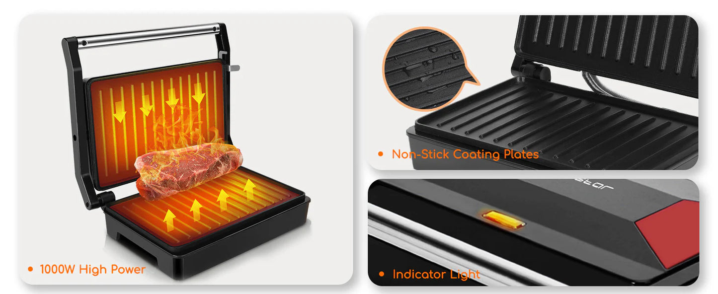 RoyaleGlow Panini Press Sandwich Maker With Non-Stick Plates