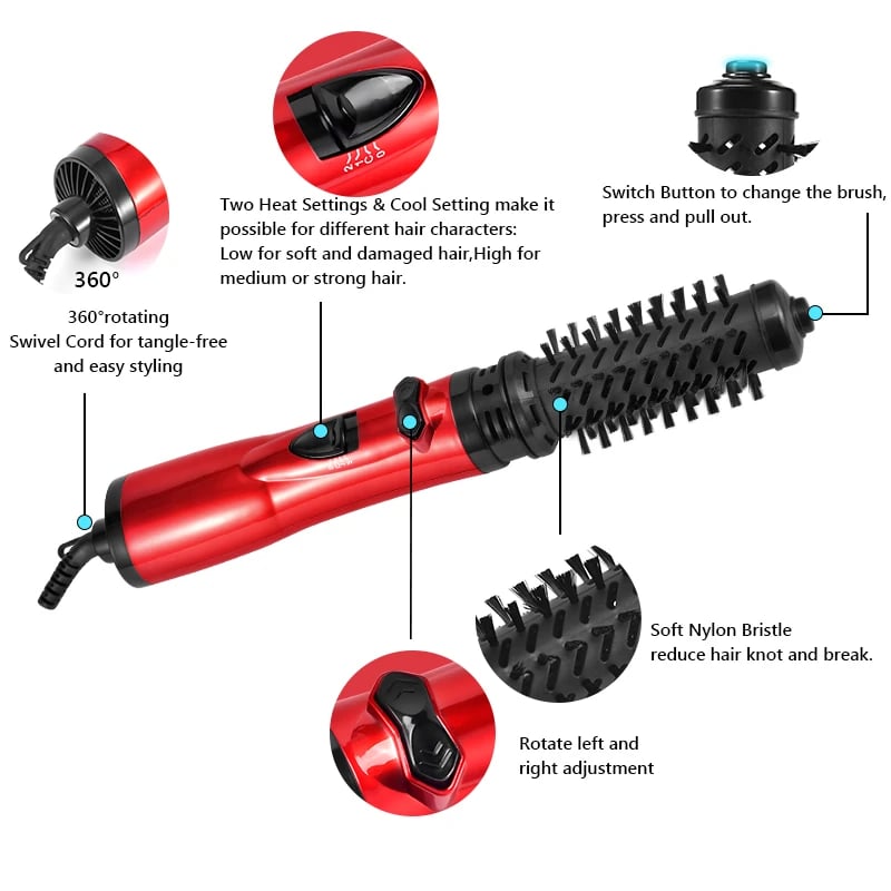 Luxora Rotating Hair Dryer with Interchangeable Brushes