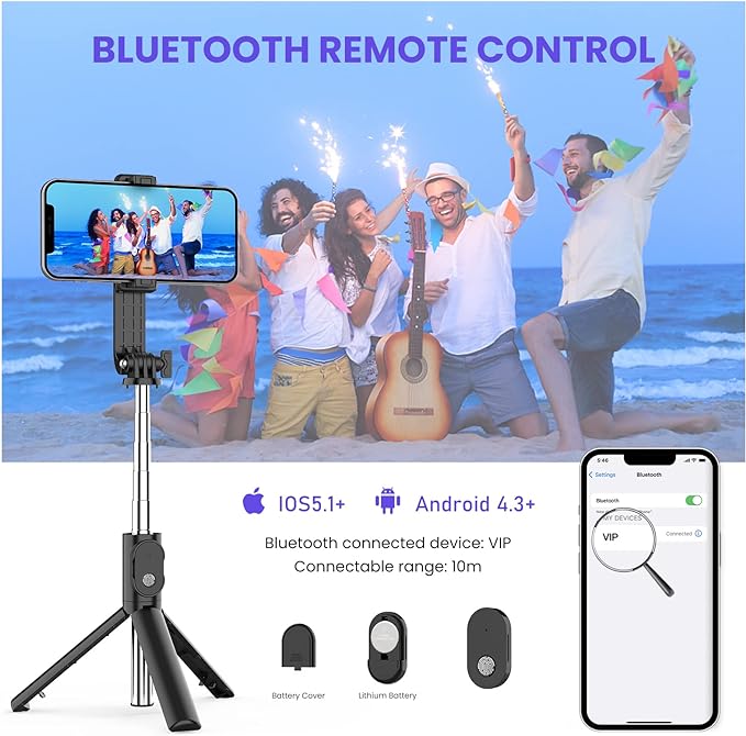 RoyaleGlow 6 In 1 Wireless Bluetooth Selfie Stick With Fill Light