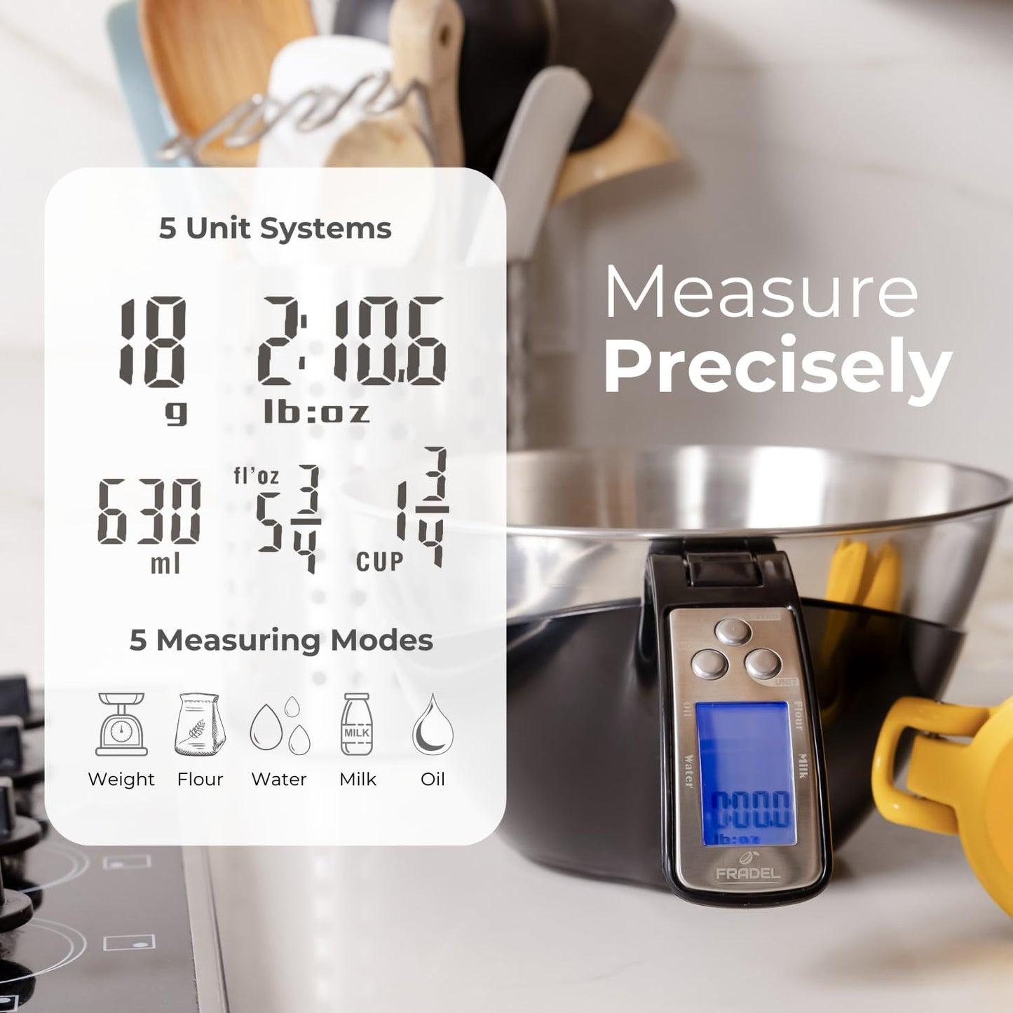 RoyaleGlow Digital Measuring Cup Scale with Removable Bowl