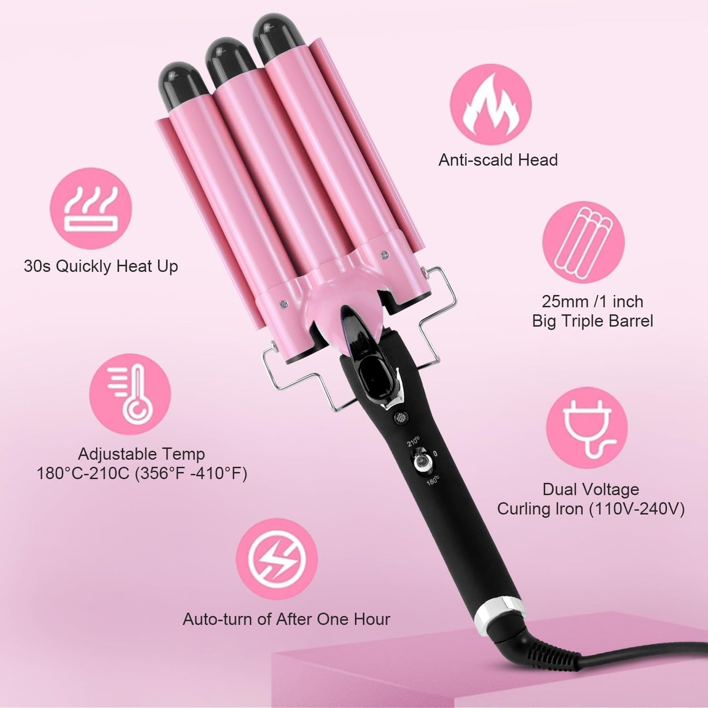 RoyaleGlow 3 Barrel Curling Iron Hair Waver for Effortless Curls