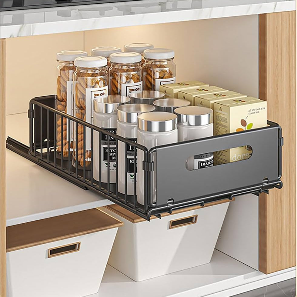 Royallure Folding Cabinet with Pull-Out Basket Perforated Snack & Kitchen Storage Rack