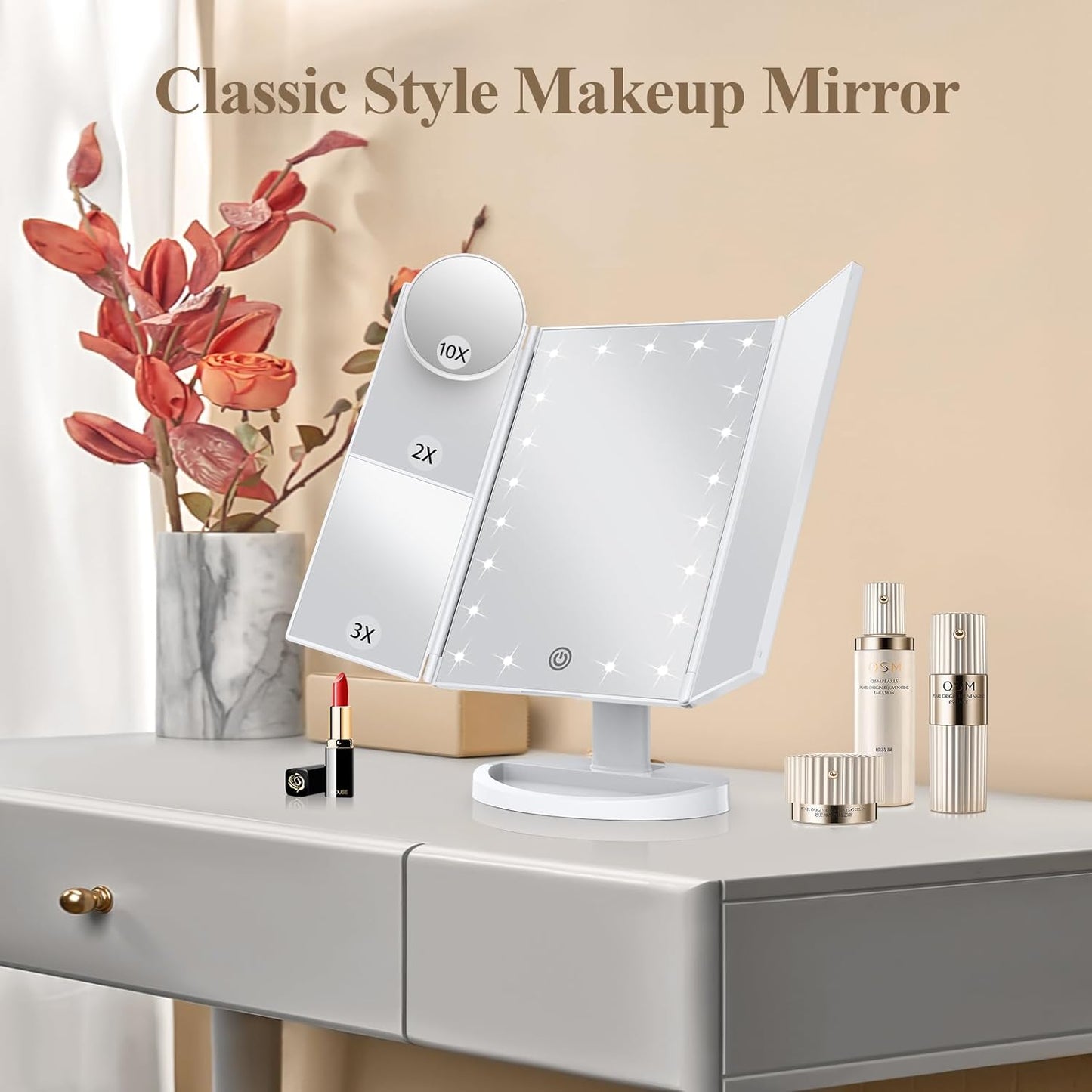 Luxora Tri-Fold Led Makeup Mirror With Light 2X 3X 10X