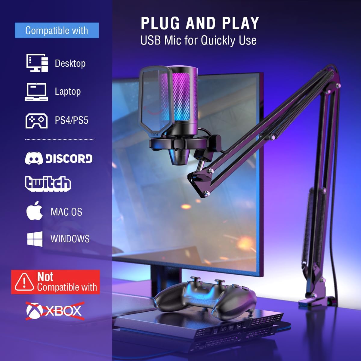 RoyaleGlow Gaming PC Microphone Podcast Condenser Mic