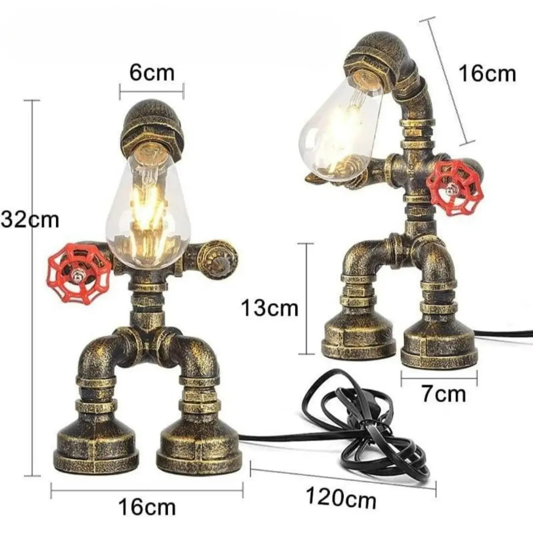 Royallure Steampunk Robot Pipe Table Lamp – Industrial Iron Sculpture with E27 Socket