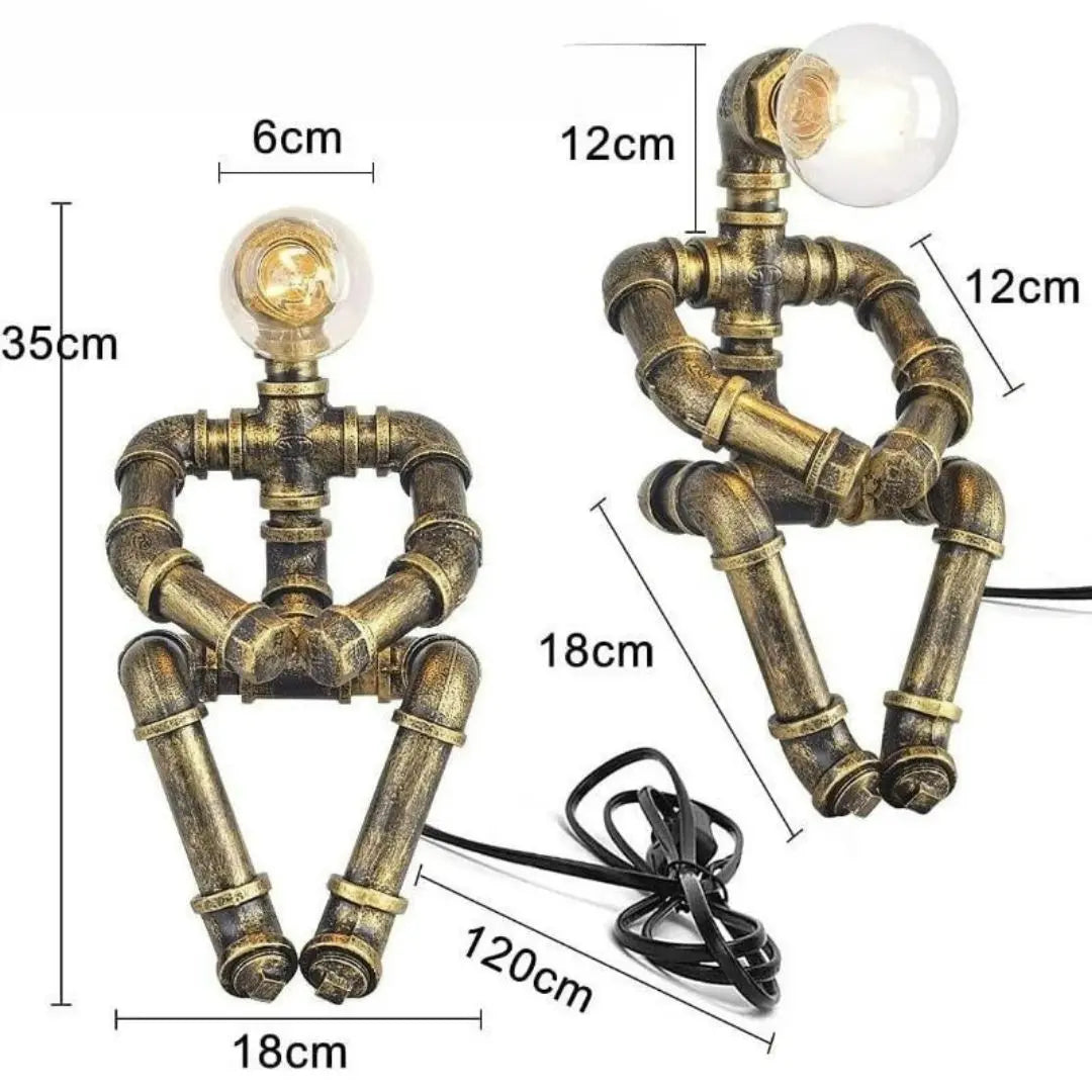 Royallure Steampunk Robot Pipe Table Lamp – Industrial Iron Sculpture with E27 Socket