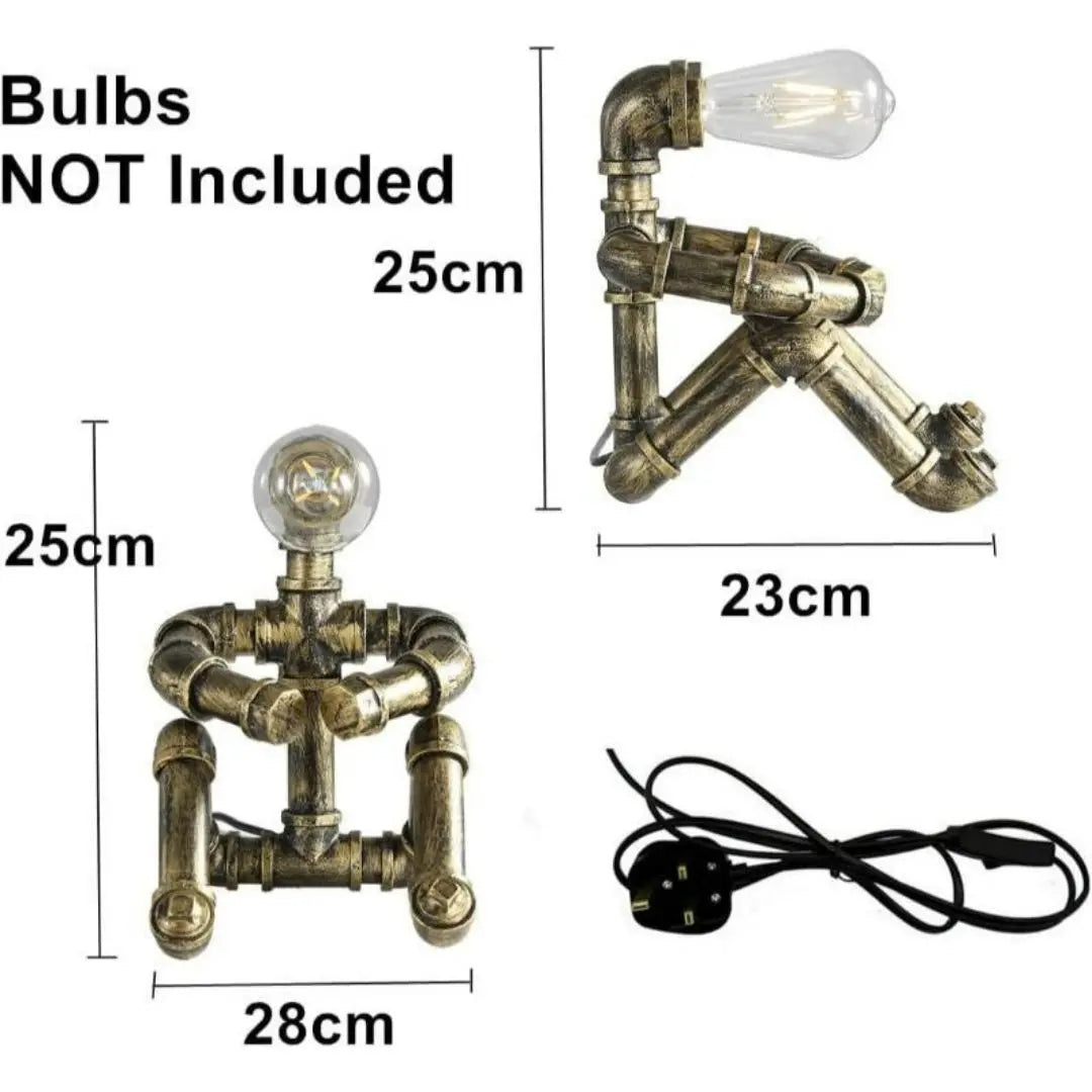 Royallure Steampunk Robot Pipe Table Lamp – Industrial Iron Sculpture with E27 Socket