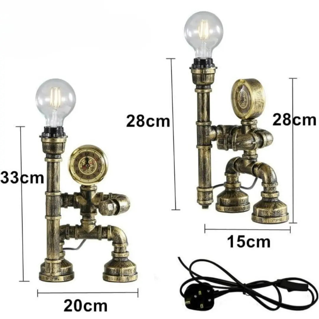 Royallure Steampunk Robot Pipe Table Lamp – Industrial Iron Sculpture with E27 Socket