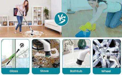Luxora Electric Spin Power Scrubber Cordless Cleaning Brush Long Handle 7 Heads
