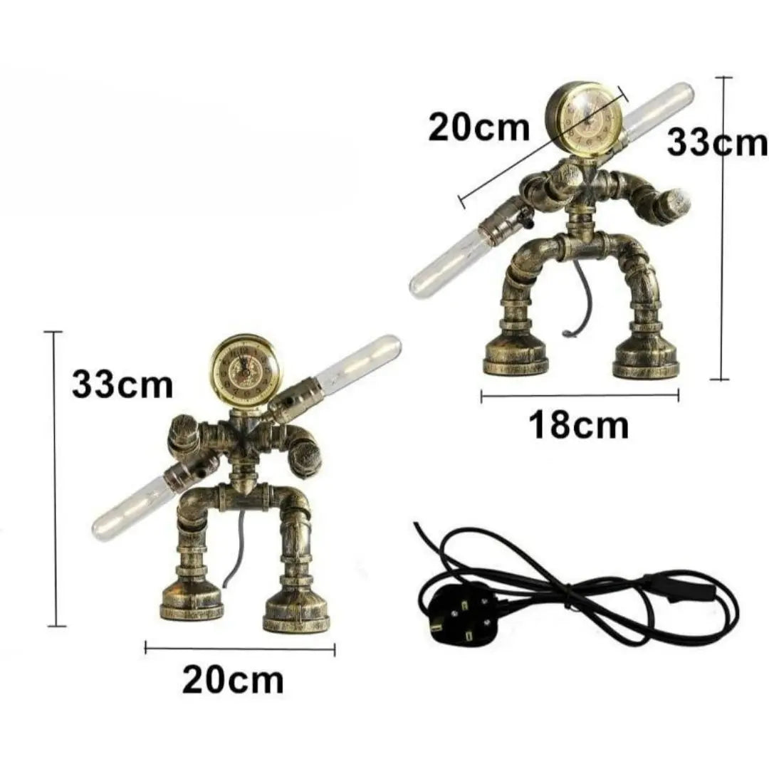 Royallure Steampunk Robot Pipe Table Lamp – Industrial Iron Sculpture with E27 Socket