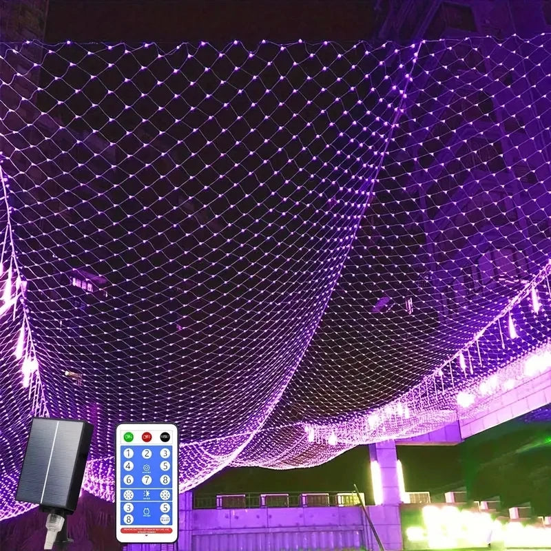6M 3M Width Solar LED Net Mesh Light Outdoor Fairy String Light Window Curtain Wedding Party Christmas Halloween Garland decor 0