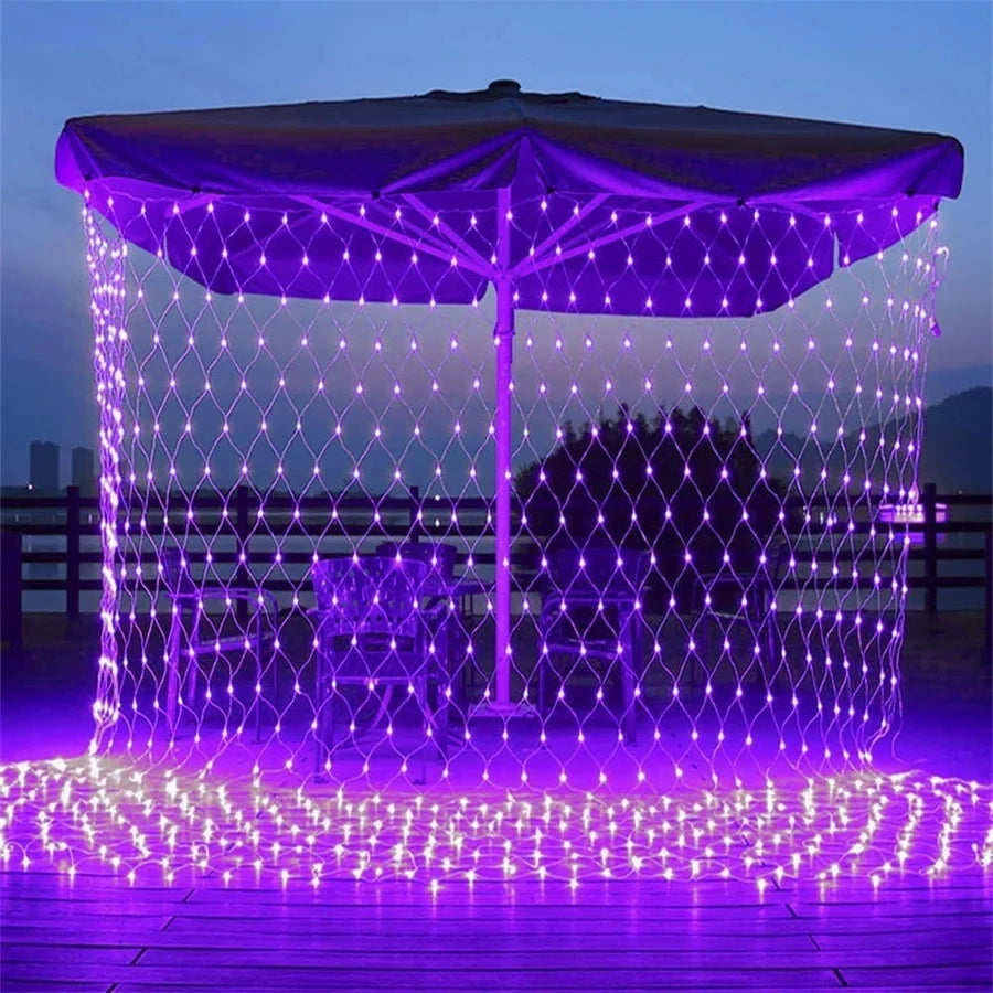 6M 3M Width Solar LED Net Mesh Light Outdoor Fairy String Light Window Curtain Wedding Party Christmas Halloween Garland decor 1