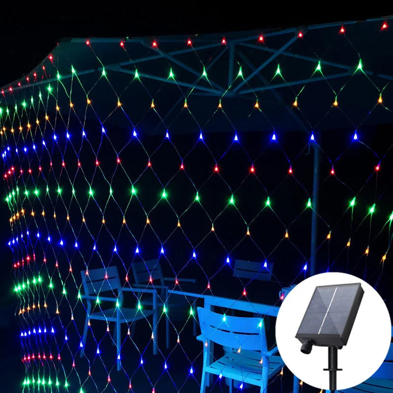 6M 3M Width Solar LED Net Mesh Light Outdoor Fairy String Light Window Curtain Wedding Party Christmas Halloween Garland decor 10