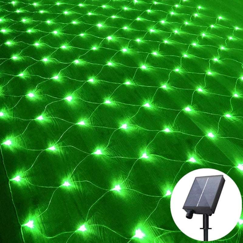 6M 3M Width Solar LED Net Mesh Light Outdoor Fairy String Light Window Curtain Wedding Party Christmas Halloween Garland decor 12