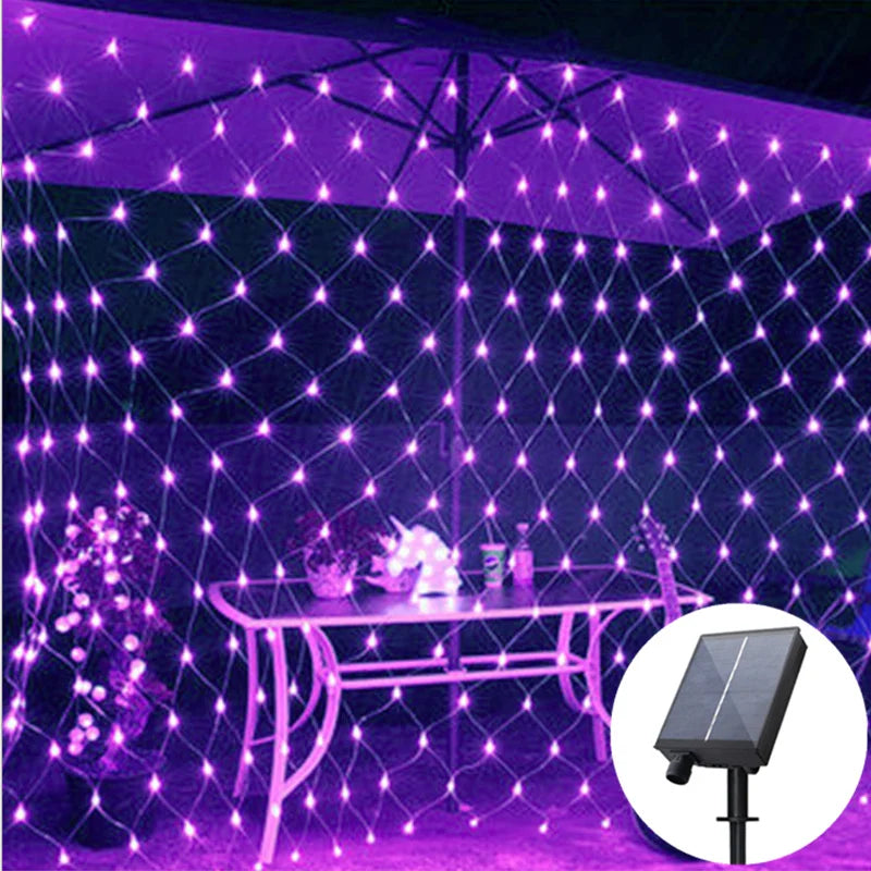 6M 3M Width Solar LED Net Mesh Light Outdoor Fairy String Light Window Curtain Wedding Party Christmas Halloween Garland decor 13
