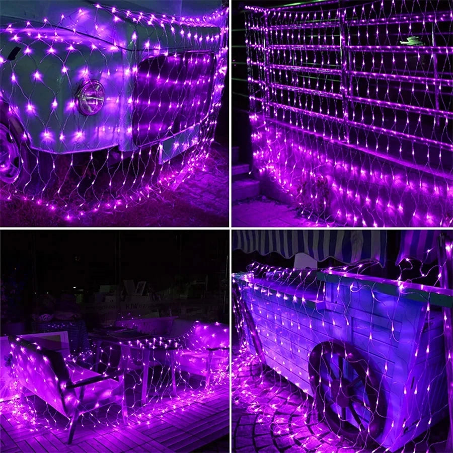 6M 3M Width Solar LED Net Mesh Light Outdoor Fairy String Light Window Curtain Wedding Party Christmas Halloween Garland decor 2