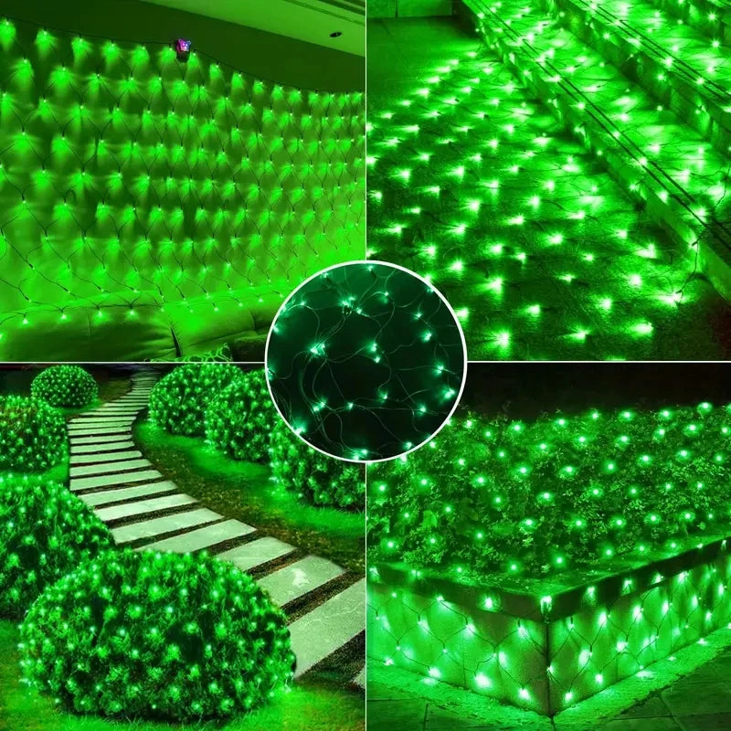 6M 3M Width Solar LED Net Mesh Light Outdoor Fairy String Light Window Curtain Wedding Party Christmas Halloween Garland decor 3