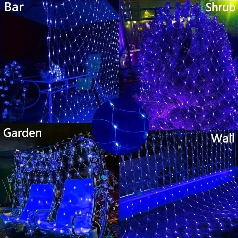 6M 3M Width Solar LED Net Mesh Light Outdoor Fairy String Light Window Curtain Wedding Party Christmas Halloween Garland decor 4