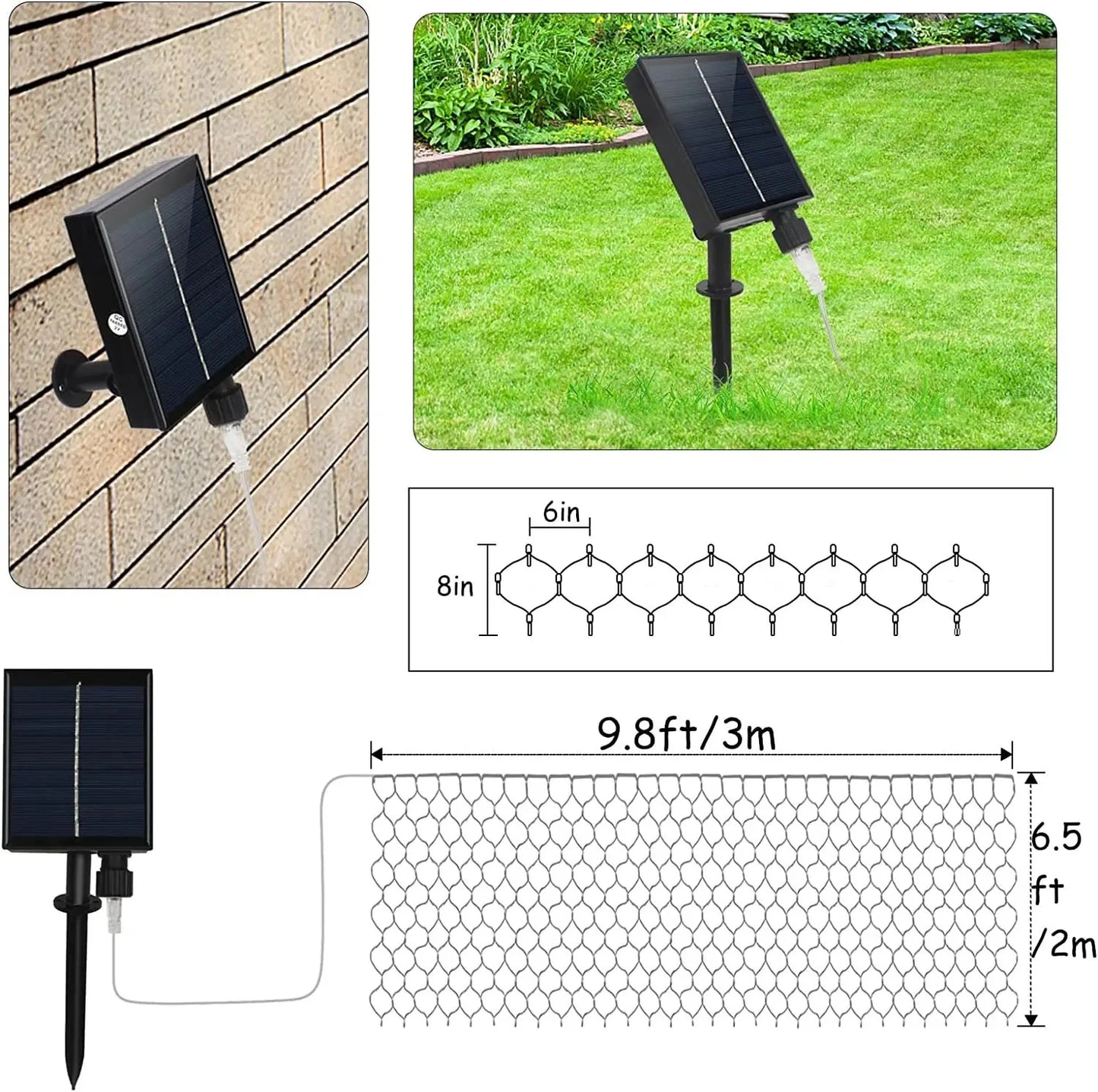 6M 3M Width Solar LED Net Mesh Light Outdoor Fairy String Light Window Curtain Wedding Party Christmas Halloween Garland decor 5