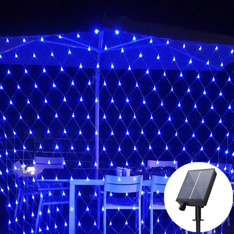 6M 3M Width Solar LED Net Mesh Light Outdoor Fairy String Light Window Curtain Wedding Party Christmas Halloween Garland decor 7