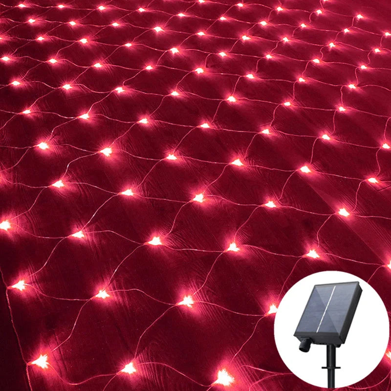 6M 3M Width Solar LED Net Mesh Light Outdoor Fairy String Light Window Curtain Wedding Party Christmas Halloween Garland decor 8