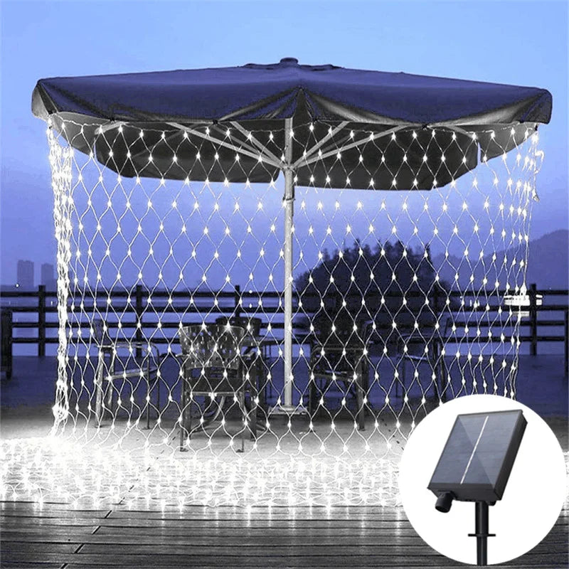 6M 3M Width Solar LED Net Mesh Light Outdoor Fairy String Light Window Curtain Wedding Party Christmas Halloween Garland decor 9