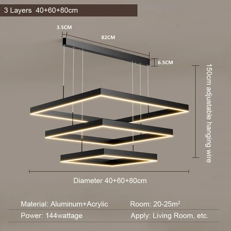RoyaleGlow Modern Square LED Chandelier for Living Room, Dining Room & Kitchen Island