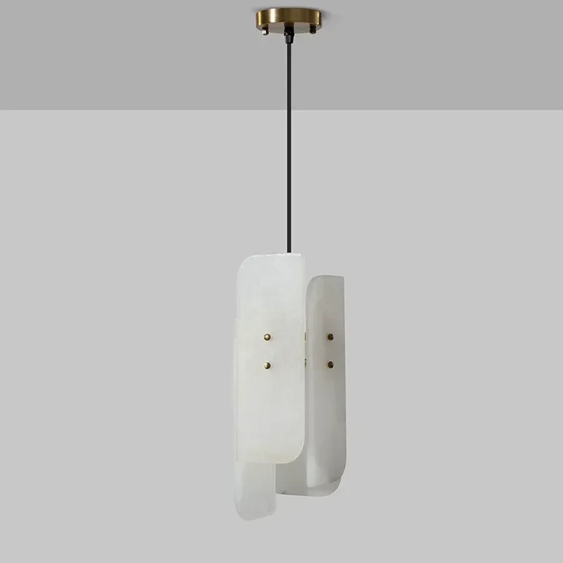 RoyaleGlow Modern Alabaster Pendant Light - Brass Hanging Lamp for Dining, Kitchen, Bedroom