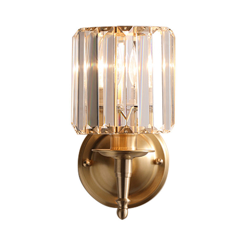 Royelux Mid-Century Modern Crystal Wall Sconce-Brass Mini Lamp