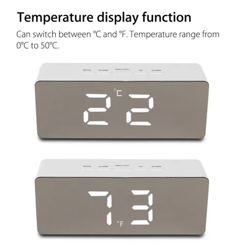 Royaleva Digital Alarm Clock Smart Mirror Desktop Bedside Nightlight