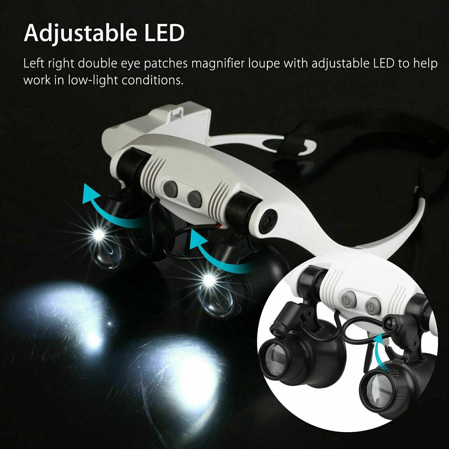 Royaleva Headband Head Magnifier 8 Lens LED Light Jeweler Glasses